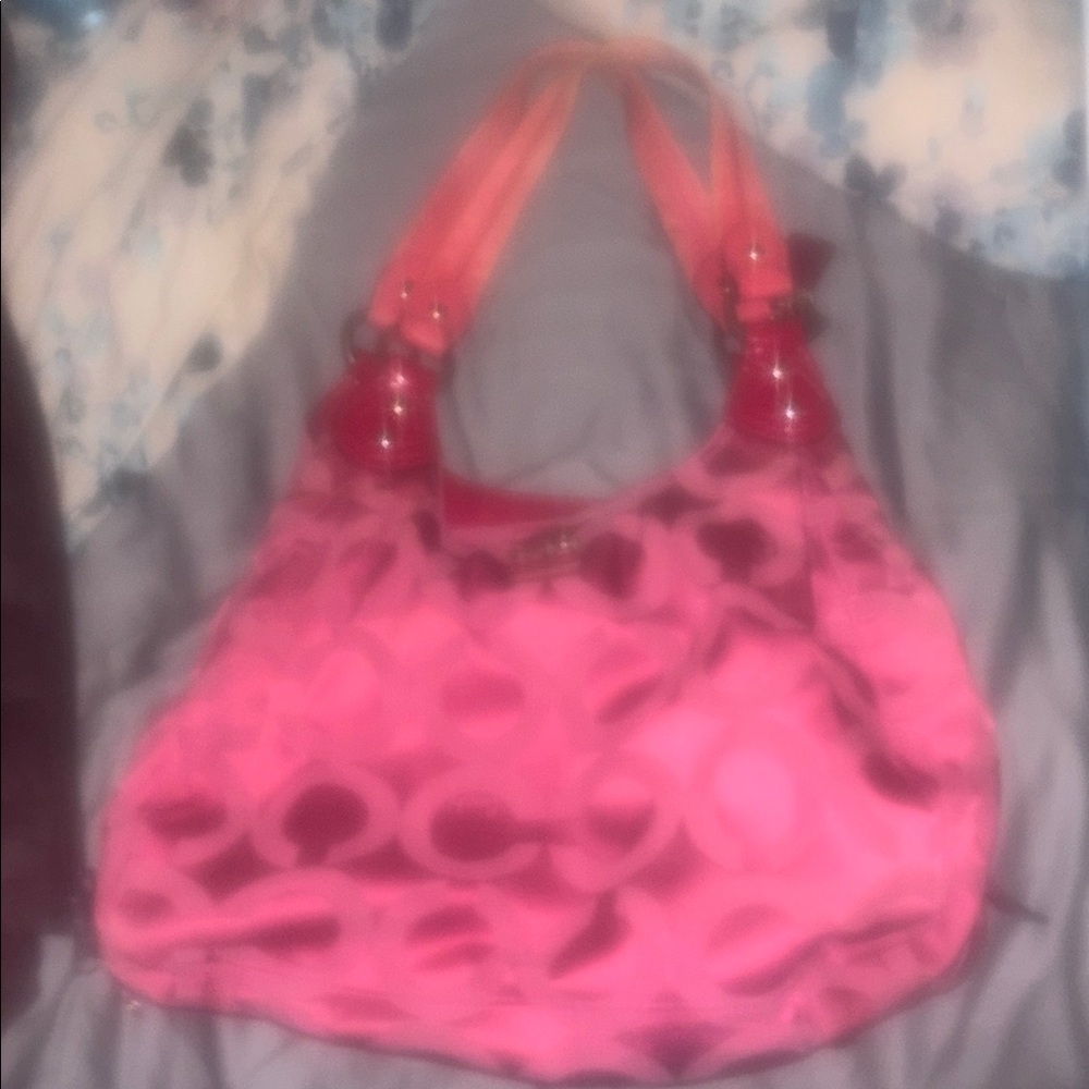Vintage Coach Maggie Pink Op Art Sateen Madison Hobo Bag 14305